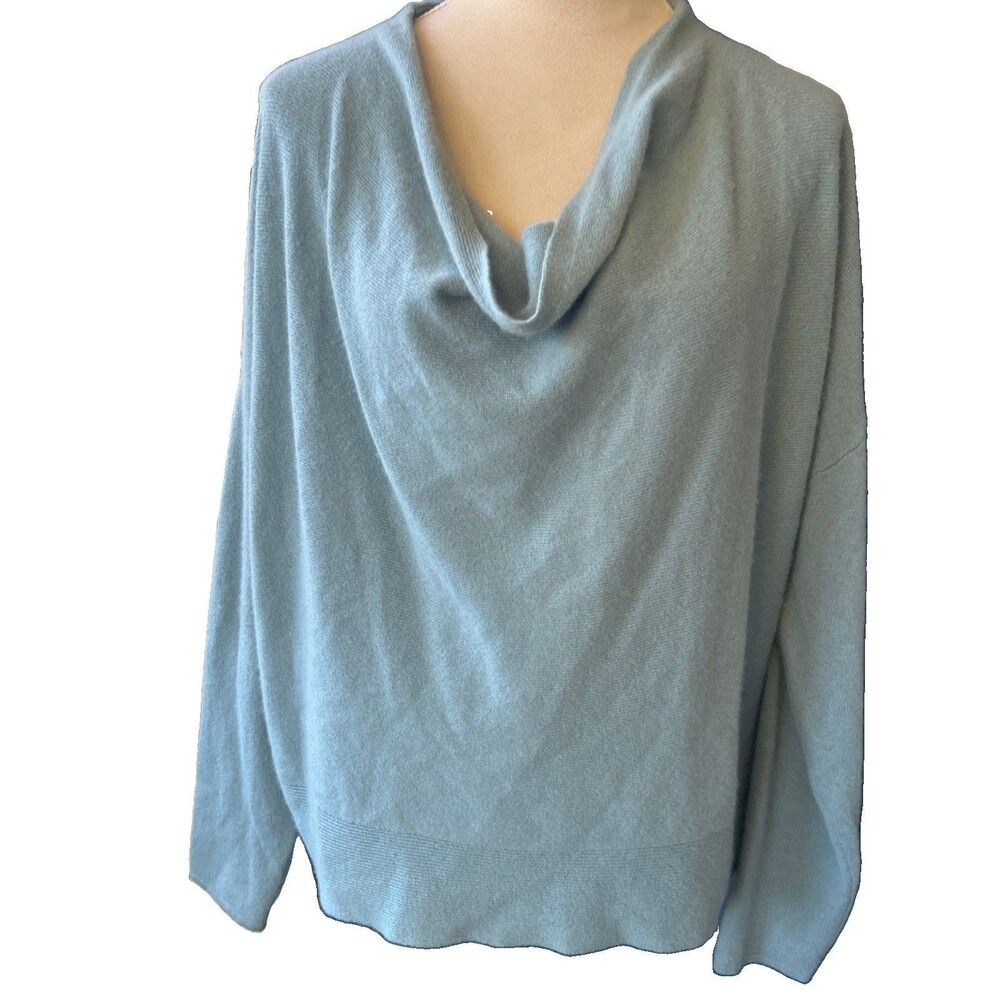 Antonio Melani Women L 100% Cashmere Cowl Neck Blue Pullover Soft Sweater